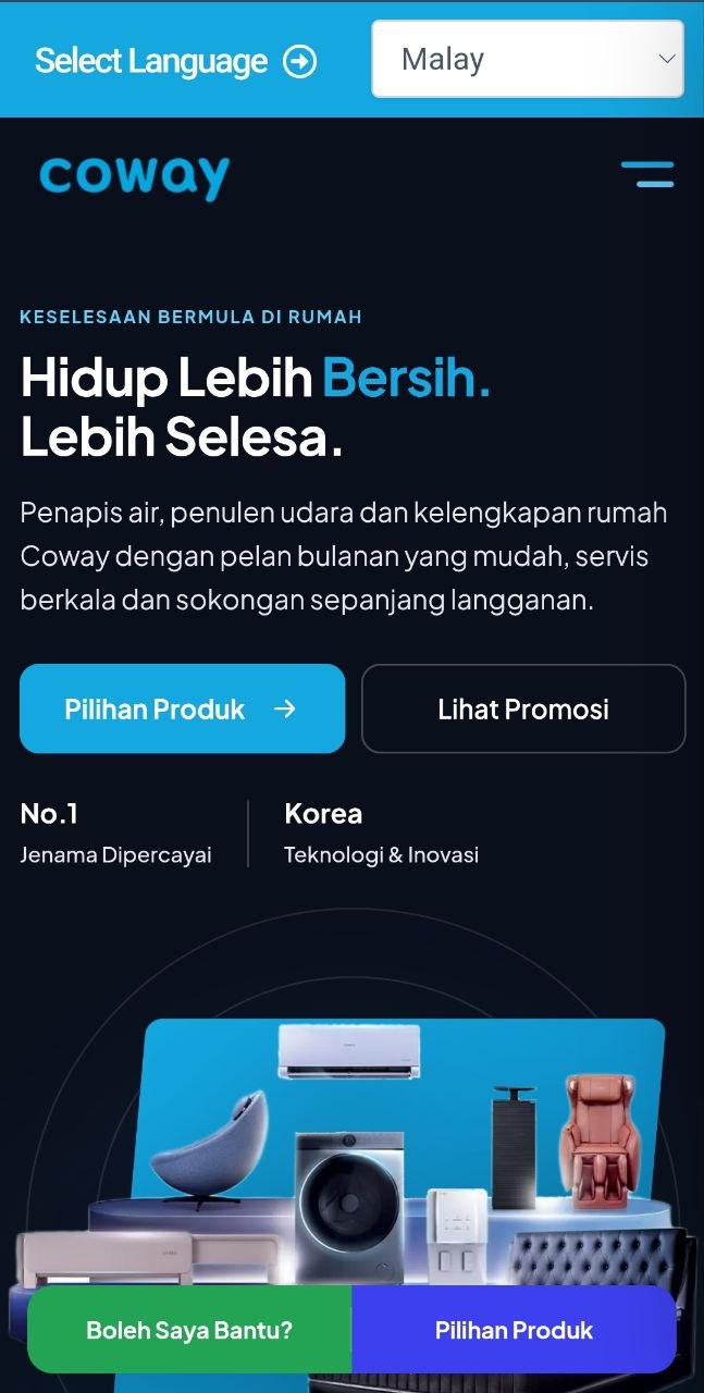Paparan mobile website Coway
